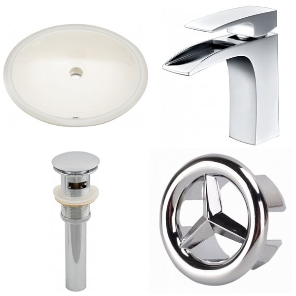 American Imaginations Undermount Biscuit Oval Bathroom Sink with Faucet and Overflow Drain with Drain (16.25-in L x 19.5-in W)