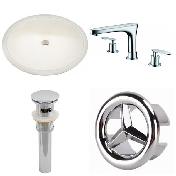 American Imaginations Biscuit Undermount Oval 16.25-in L x 19.5-in W Bathroom Sink with Faucet and Overflow Drain and Drain