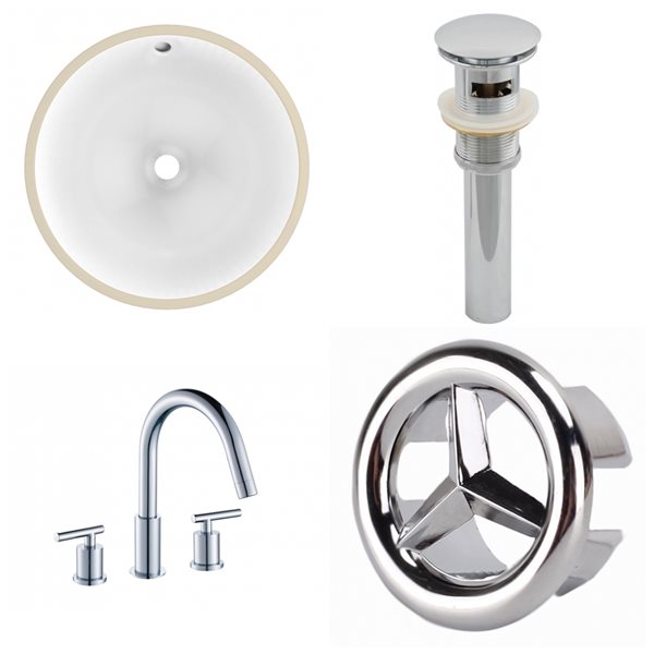 American Imaginations White Glaze Undermount Round Bathroom Sink with Faucet and Overflow Drain (15.25-in L x 15.25-in W)