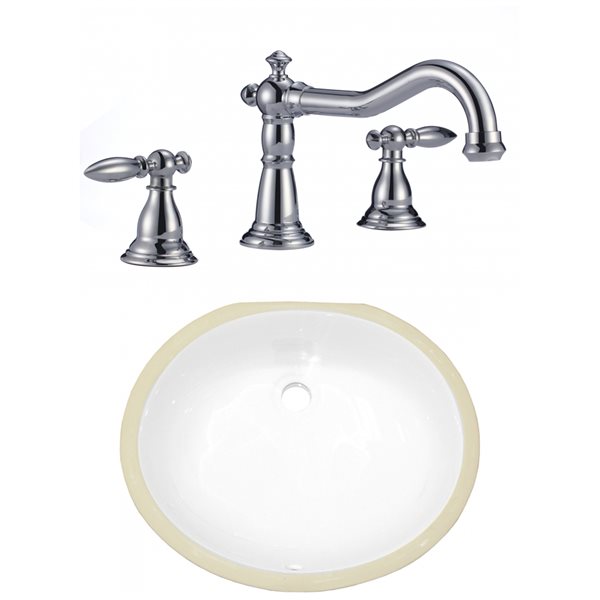American Imaginations White Enamel Oval Undermount Bathroom Sink with Faucet and Overflow Drain (13.25-in L x 16.5-in W)
