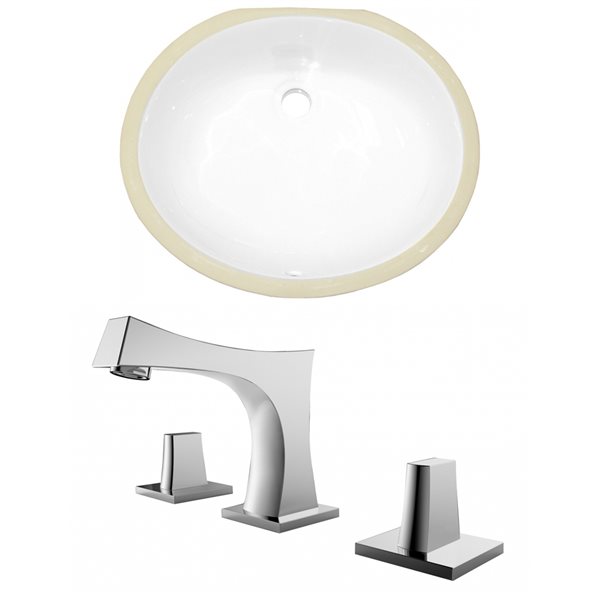 American Imaginations White Enamel Glaze Undermount Oval Bathroom Sink with Faucet and Overflow Drain (16.25-in L x 19.5-in W)