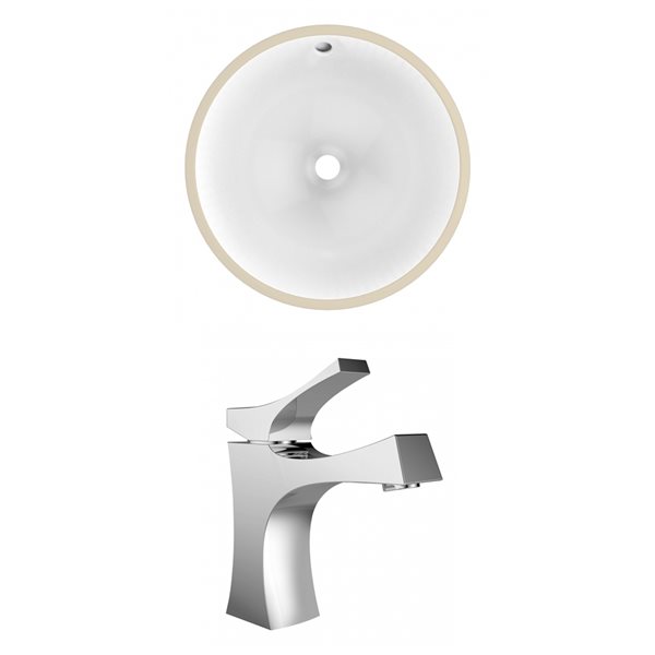 American Imaginations White Enamel Glaze Undermount Round Bathroom Sink with Faucet and Overflow Drain (16.5-in L x 16.5-in W)