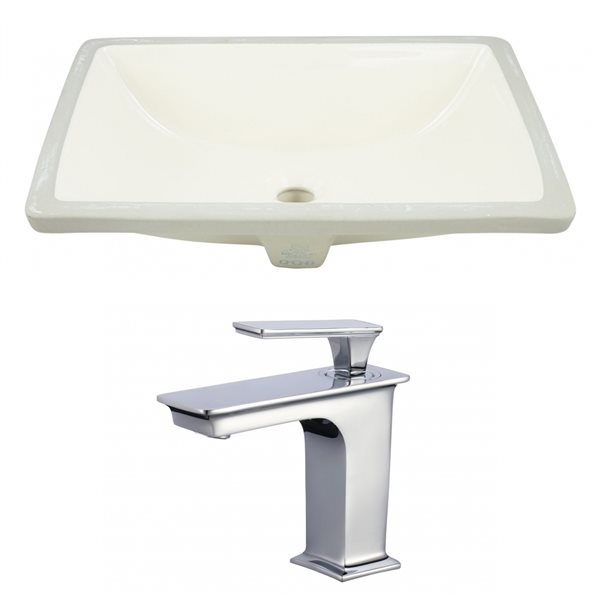American Imaginations Biscuit Undermount 14.35-in L x 20.75-in W Rectangular Bathroom Sink with Faucet and Overflow Drain