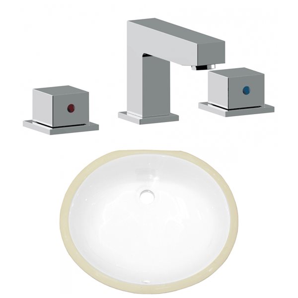 American Imaginations White Glaze Undermount Oval Bathroom Sink with Faucet and Overflow Drain (13.25-in L x 16.5-in W)