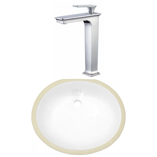 American Imaginations White Enamel Undermount Oval Bathroom Sink with Faucet and Overflow Drain (13.25-in L x 16.5-in W)