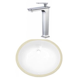 Lavabo de salle de bains blanc American Imaginations encastré ovale de 13,25 po L x 16,5 po l avec robinet et trop-plein i…