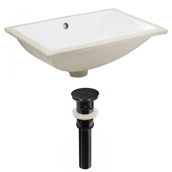 American Imaginations White Undermount Rectangular Bathroom Sink with Overflow Drain Included (14.35-in L x 20.75-in W)