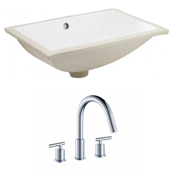 American Imaginations Undermount White Glaze Rectangular Bathroom Sink with Faucet and Overflow Drain (13.5-in L x 18.25-in W)