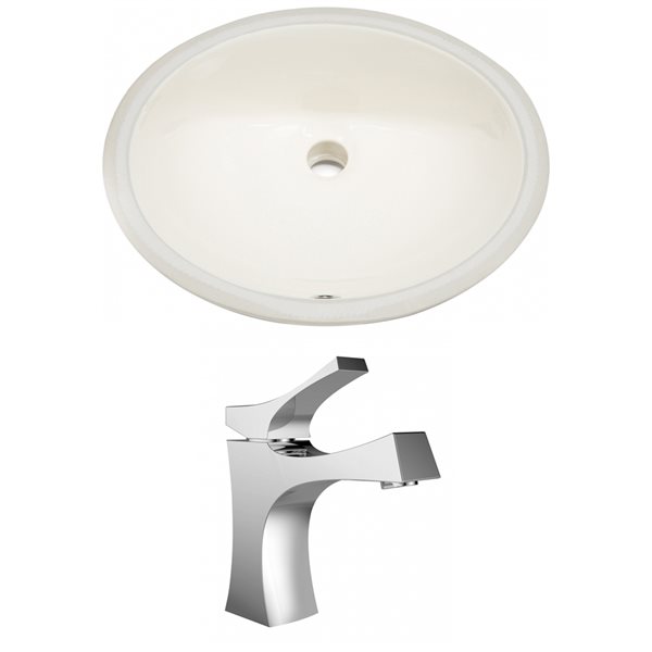 American Imaginations Biscuit Enamel Glaze Undermount Oval Bathroom Sink with Faucet and Overflow Drain (16.25-in L x 19.5-in W