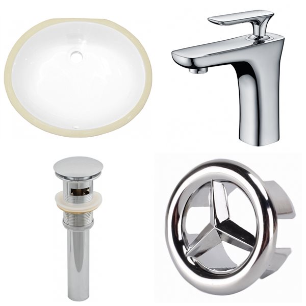 American Imaginations White Enamel Glaze Undermount Oval Bathroom Sink and Faucet with Overflow Drain (16.25-in L x 19.5-in W)