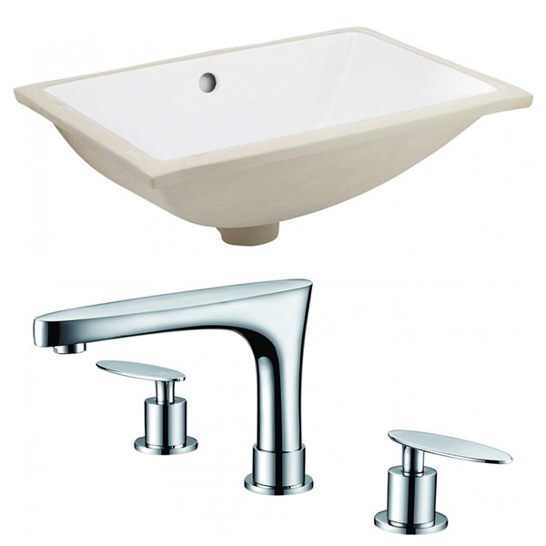 American Imaginations White Glaze Undermount Bathroom Sink and Overflow Drain with Faucet - 20.75-in W x 14.35-in L