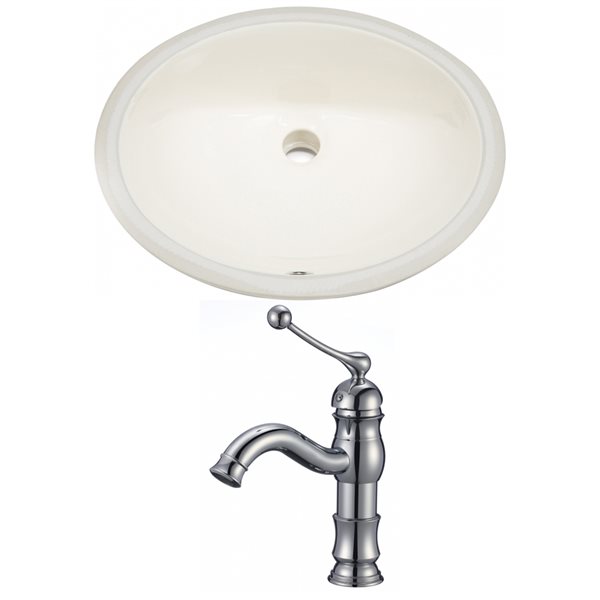 American Imaginations Biscuit Enamel Undermount Oval Bathroom Sink and Faucet with Overflow Drain (16.25-in L x 19.5-in W)