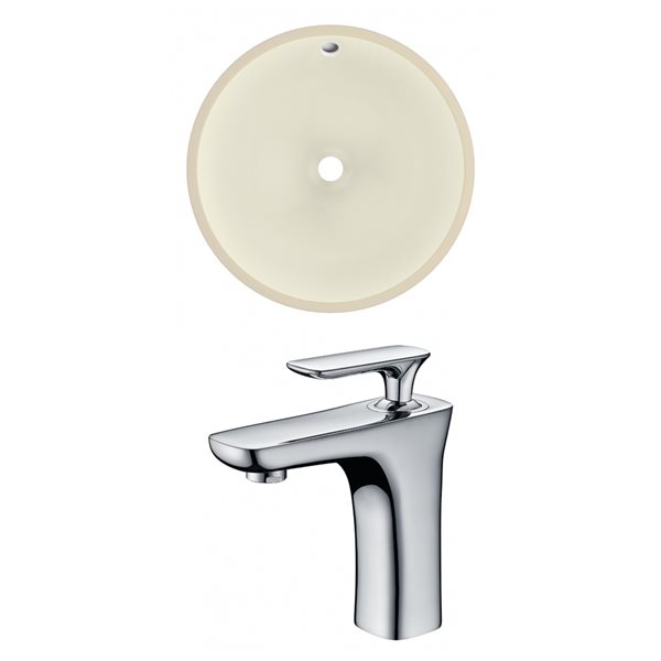 American Imaginations 16-in L x 16-in W Undermount Round Bathroom Sink with Faucet and Overflow Drain - Biscuit Glaze