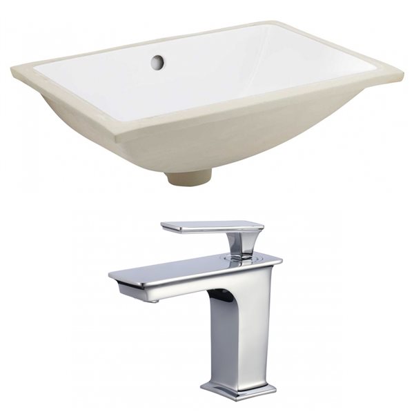 American Imaginations White Glaze Undermount Rectangular Bathroom Sink with Faucet and Overflow Drain - 18.25-in W x 13.5-in L