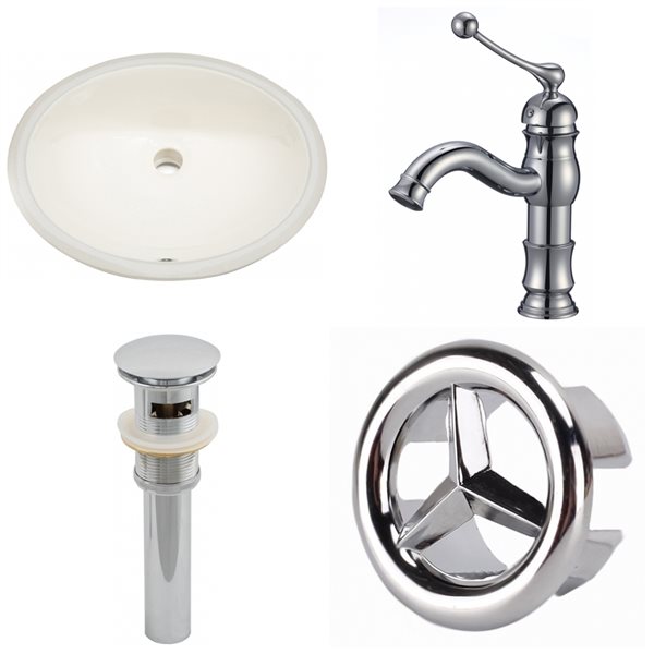 American Imaginations Biscuit Oval Undermount Bathroom Sink with Faucet and Overflow Drain and Drain (16.25-in L x 19.5-in W)