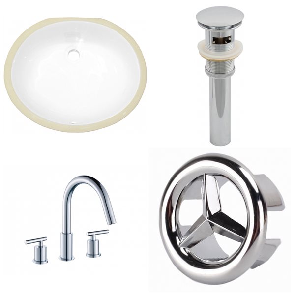 American Imaginations Oval White Enamel Glaze Undermount Bathroom Sink with Faucet and Overflow Drain (16.25-in L x 19.5-in W)