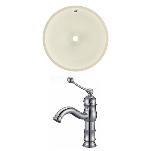 American Imaginations Biscuit Enamel Glaze Undermount 16-in W x 16-in L Round Bathroom Sink with Faucet and Overflow Drain