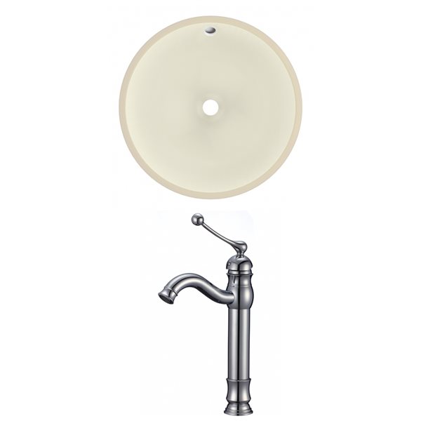 American Imaginations Biscuit Glaze Undermount Round Bathroom Sink with Faucet and Overflow Drain - 16-in W x 16-in L