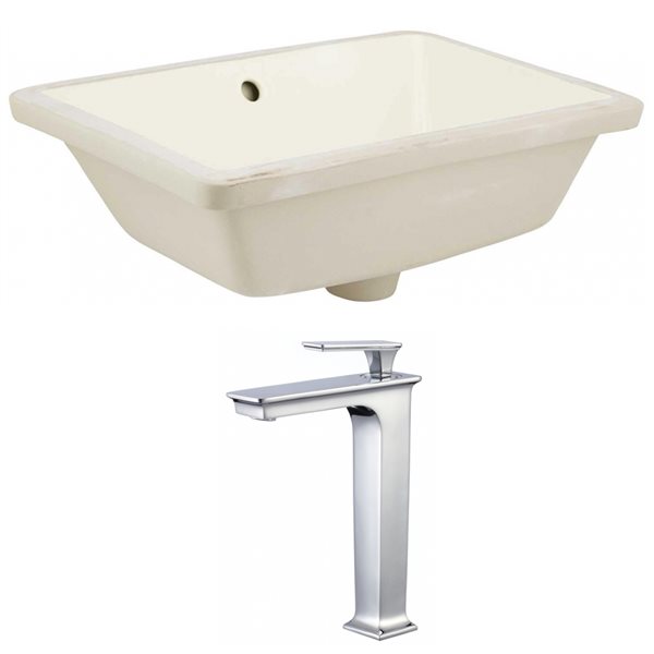 American Imaginations Biscuit Enamel Undermount Bathroom Sink with Faucet and Overflow Drain (13.5-in L x 18.25-in W)