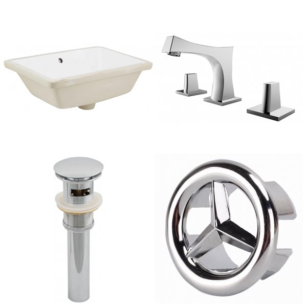 American Imaginations White Enamel Undermount Bathroom Sink and Faucet with Overflow Drain (13.5-in L x 18.25-in W)