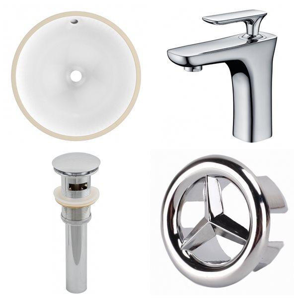 American Imaginations White Enamel Glaze Undermount Round Bathroom Sink with Overflow Drain and Faucet (15.25-in L x 15.25-in W
