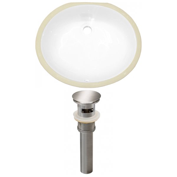 American Imaginations Oval White Enamel Glaze 16.25-in L x 19.5-in W Undermount Bathroom Sink with Overflow Drain and Drain