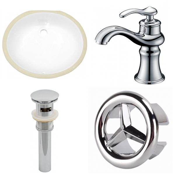 American Imaginations White Undermount Oval Bathroom Sink with Faucet and Overflow Drain (16.25-in L x 19.5-in W)
