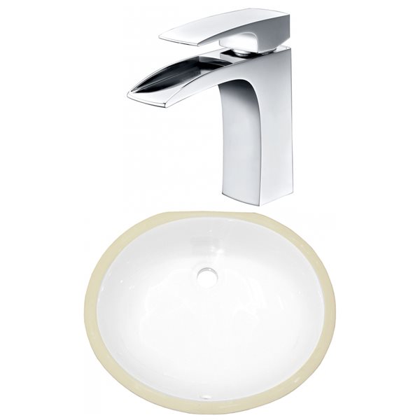 American Imaginations White Undermount Oval Bathroom Sink with Faucet and Overflow Drain - 15.25-in L x 18.25-in W