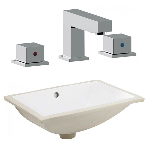 American Imaginations White Undermount Rectangular Bathroom Sink and Faucet with Overflow Drain (14.35-in L x 20.75-in W)