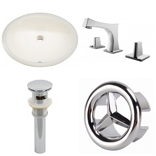 American Imaginations Biscuit Undermount Oval Bathroom Sink with Faucet and Overflow Drain and Drain (16.25-in L x 19.5-in W)