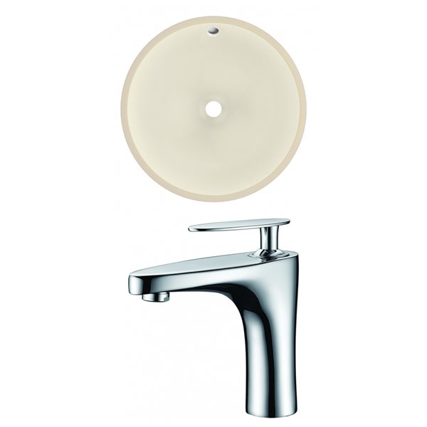 American Imaginations Biscuit Enamel Glaze Undermount Round 16-in W x 16-in L Bathroom Sink with Faucet and Overflow Drain