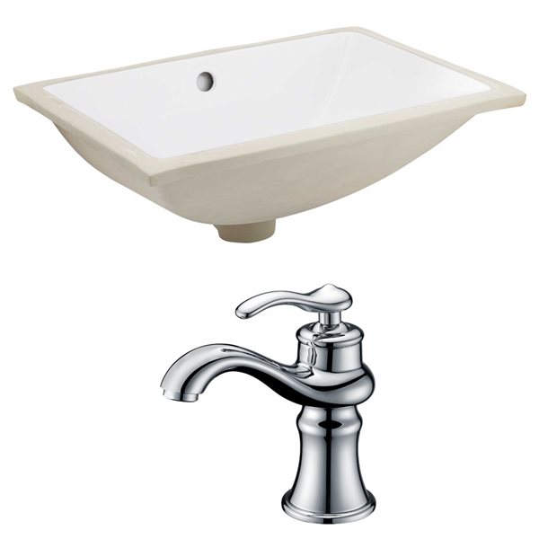 American Imaginations Undermount 13.5-in L x 18.25-in W Rectangular Bathroom Sink with Faucet and Overflow Drain - White Glaze