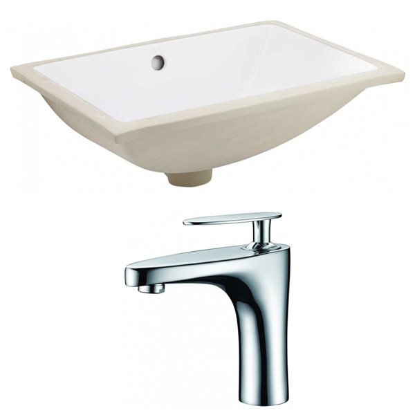 American Imaginations White Enamel Glaze Undermount Bathroom Sink and Overflow Drain with Faucet - 20.75-in W x 14.35-in L