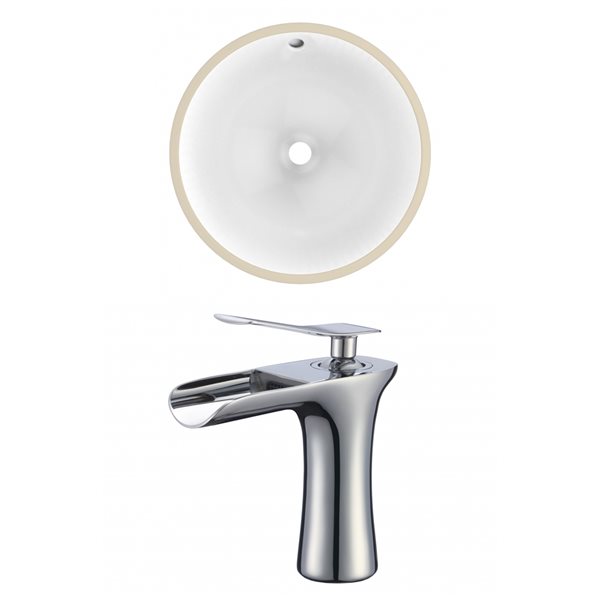 American Imaginations White Round Undermount Bathroom Sink with Faucet
