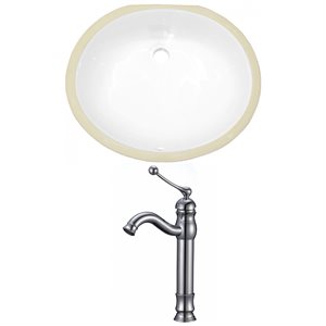 American Imaginations White Enamel Undermount Oval Bathroom Sink with Faucet and Overflow Drain - 16.25-in L x 19.5-in W