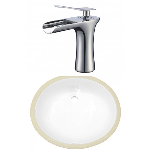 American Imaginations White Enamel Glaze Oval Undermount Bathroom Sink with Faucet and Overflow Drain (13.25-in L x 16.5-in W)
