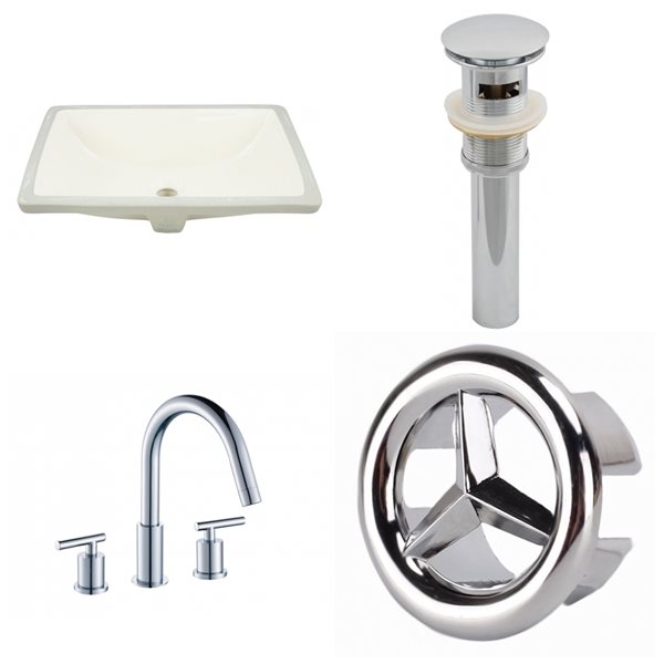 American Imaginations Undermount Rectangular Biscuit Bathroom Sink and Faucet with Overflow Drain (13.5-in L x 18.25-in W)