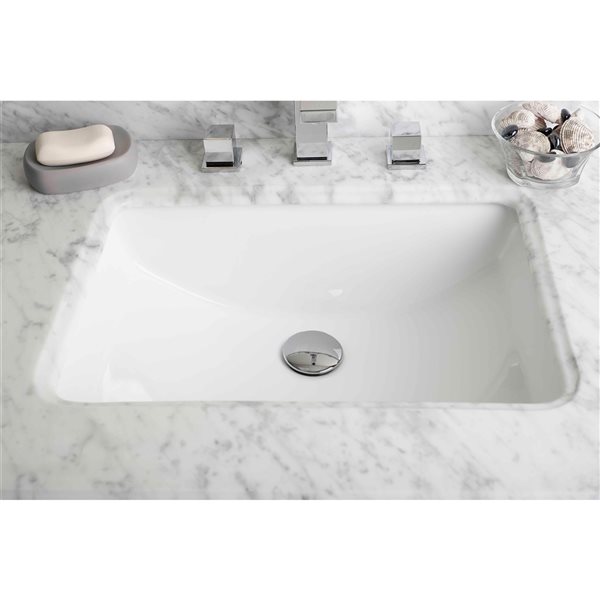 American Imaginations Undermount Rectangular White Bathroom Sink with Faucet and Overflow Drain - 14.35-in L x 20.75-in W