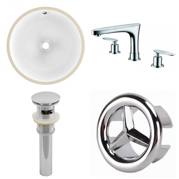 American Imaginations White Glaze Undermount Round Bathroom Sink with Faucet and Overflow Drain (16.5-in L x 16.5-in W)
