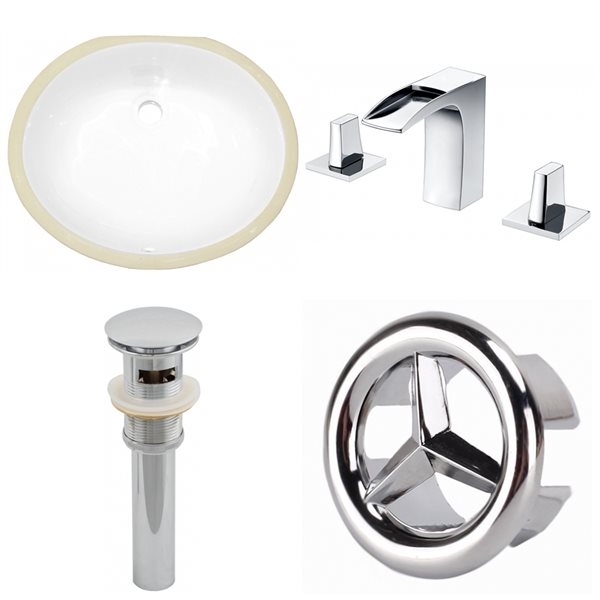 American Imaginations Undermount White Oval Bathroom Sink with Faucet and Overflow Drain (16.25-in L x 19.5-in W)