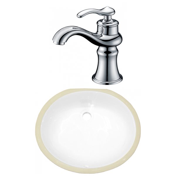 American Imaginations White Enamel Glaze Undermount Oval Bathroom Sink with Faucet and Overflow Drain (13.25-in L x 16.5-in W)