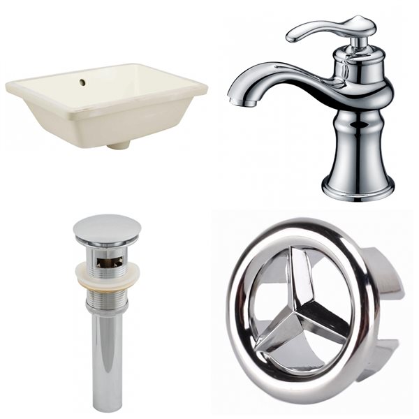 American Imaginations Biscuit Undermount 13.5-in L x 18.25-in W Rectangular Bathroom Sink and Faucet with Overflow Drain