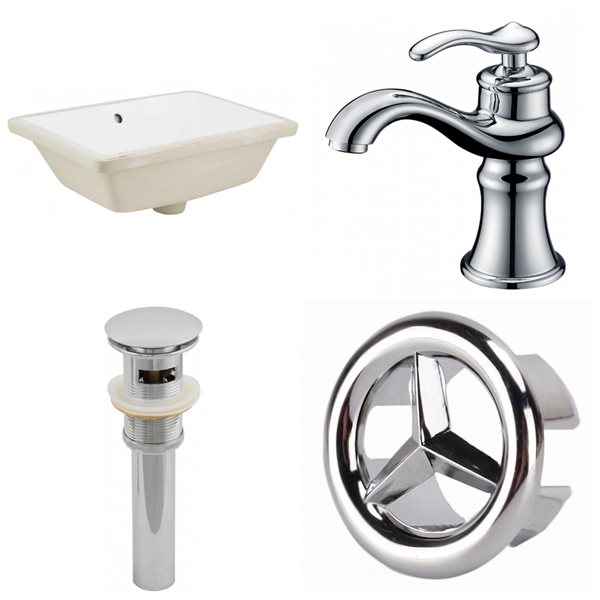 American Imaginations White Undermount Bathroom Sink and Faucet with Overflow Drain (13.5-in L x 18.25-in W)