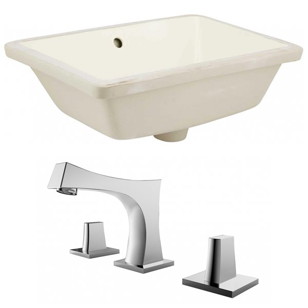 American Imaginations Undermount Rectangular 18.25-in W x 13.5-in L Biscuit Glaze Bathroom Sink with Faucet and Overflow Drain