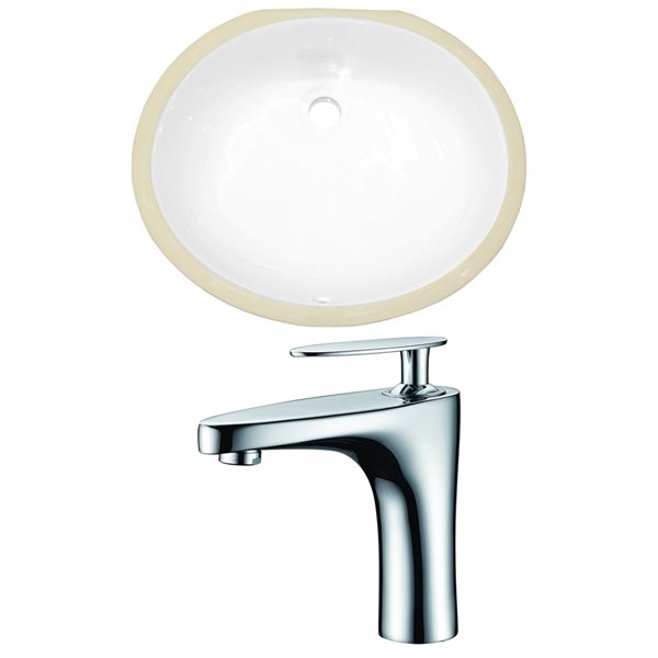 American Imaginations Undermount Oval White Enamel Bathroom Sink with Faucet and Overflow Drain - 16.25-in L x 19.5-in W