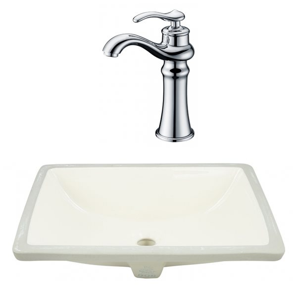 American Imaginations Biscuit Undermount Rectangular Bathroom Sink with Faucet and Overflow Drain - 14.35-in L x 20.75-in W
