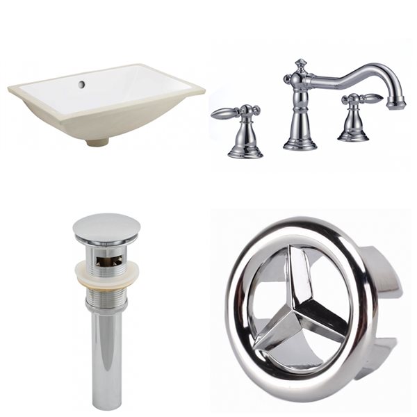 American Imaginations White Undermount Bathroom Sink and Faucet with Overflow Drain (14.35-in L x 20.75-in W)