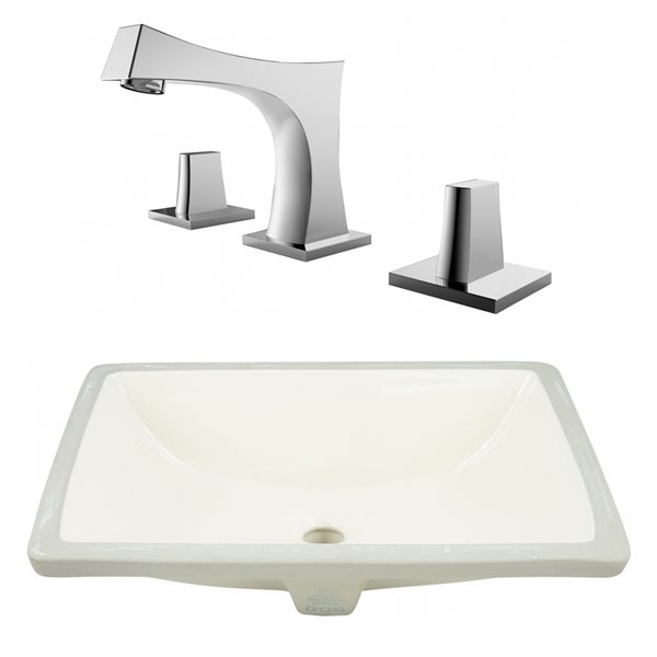 American Imaginations Rectangular Biscuit Undermount Bathroom Sink with Faucet and Overflow Drain - 14.35-in L x 20.75-in W