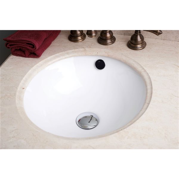 American Imaginations White Enamel Glaze Undermount Round Bathroom Sink with Faucet and Overflow Drain - 16.5-in W x 16.5-in L