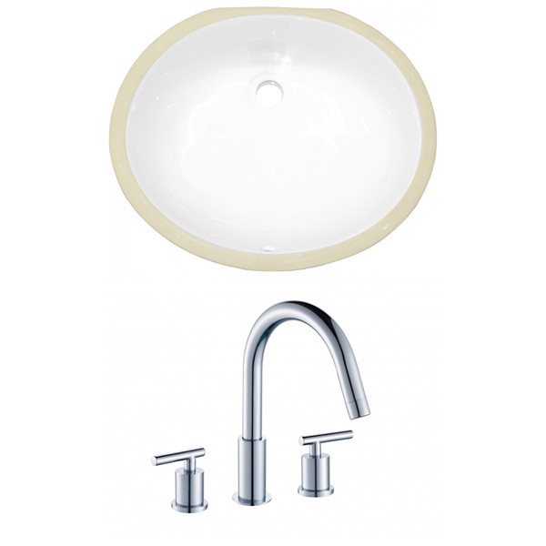 American Imaginations Undermount Oval White Enamel Glaze Bathroom Sink with Faucet and Overflow Drain - 16.25-in L x 19.5-in W